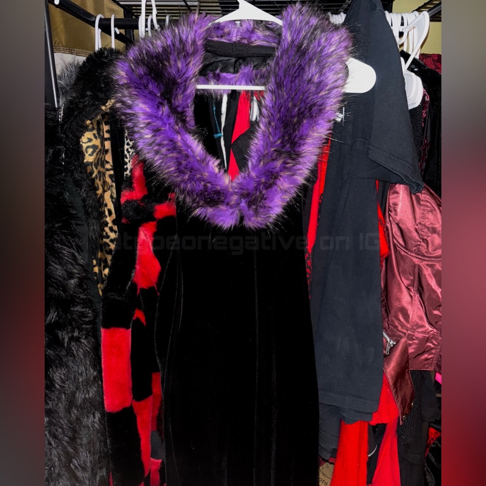 (SOLD) Vintage Lip Service Black Tipped Fur (2000) Maxi Dress